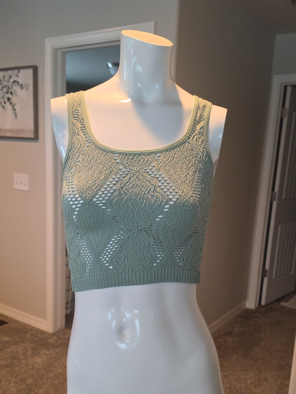 Women's Sage Green Lace Knit Cropped Camisole